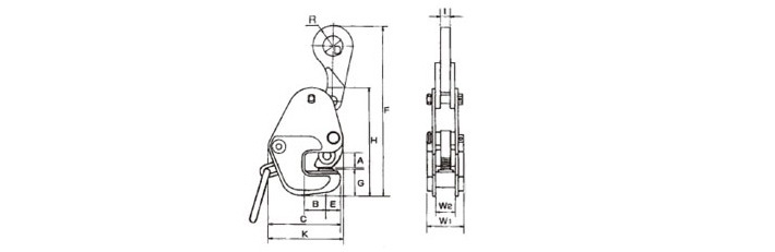鷹牌G型橫吊鋼板起重鉗結(jié)構(gòu)尺寸圖