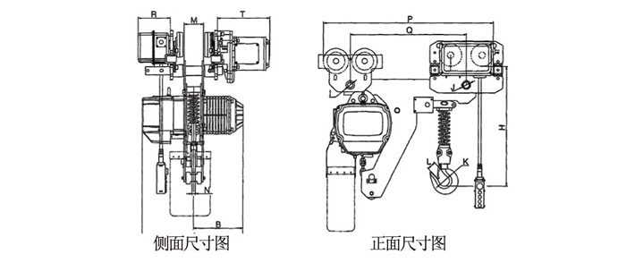 5T超低環(huán)鏈電動(dòng)葫蘆結(jié)構(gòu)尺寸圖片