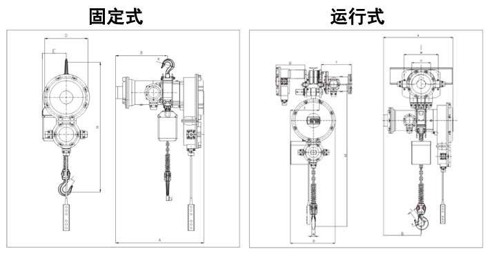 氣體防爆電動(dòng)葫蘆尺寸圖